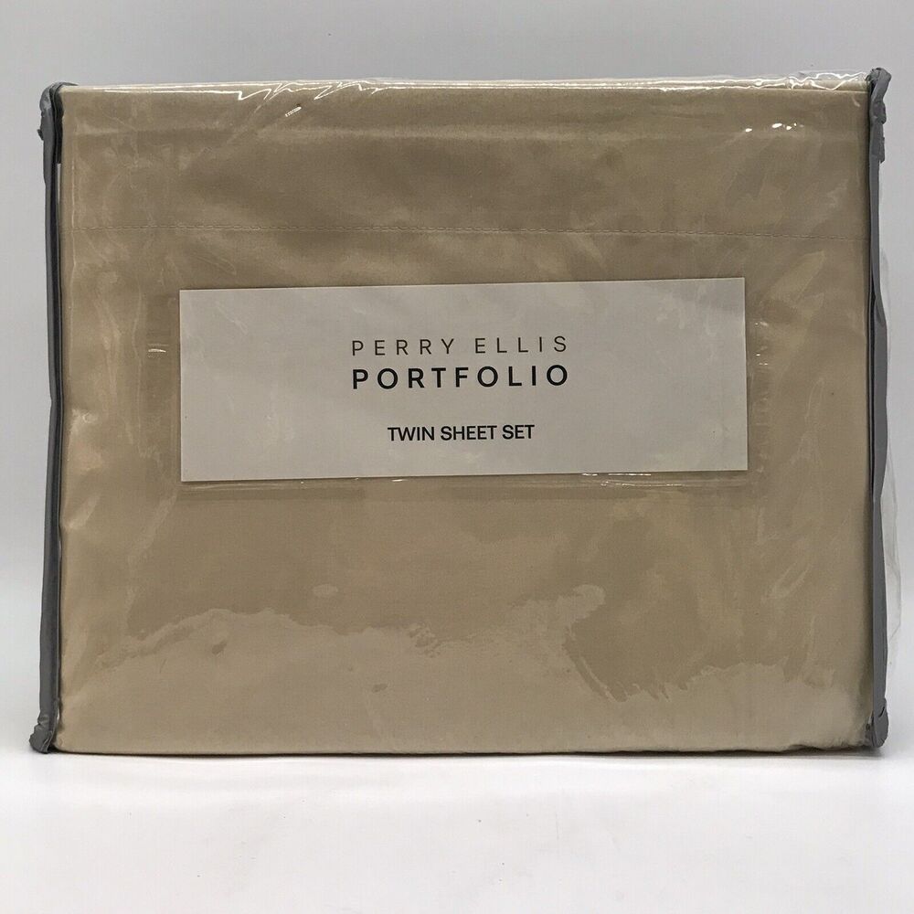 NEW Perry Ellis Portfolio Twin Sheet Set Tan Poly Microfiber Wrinkle Resistant